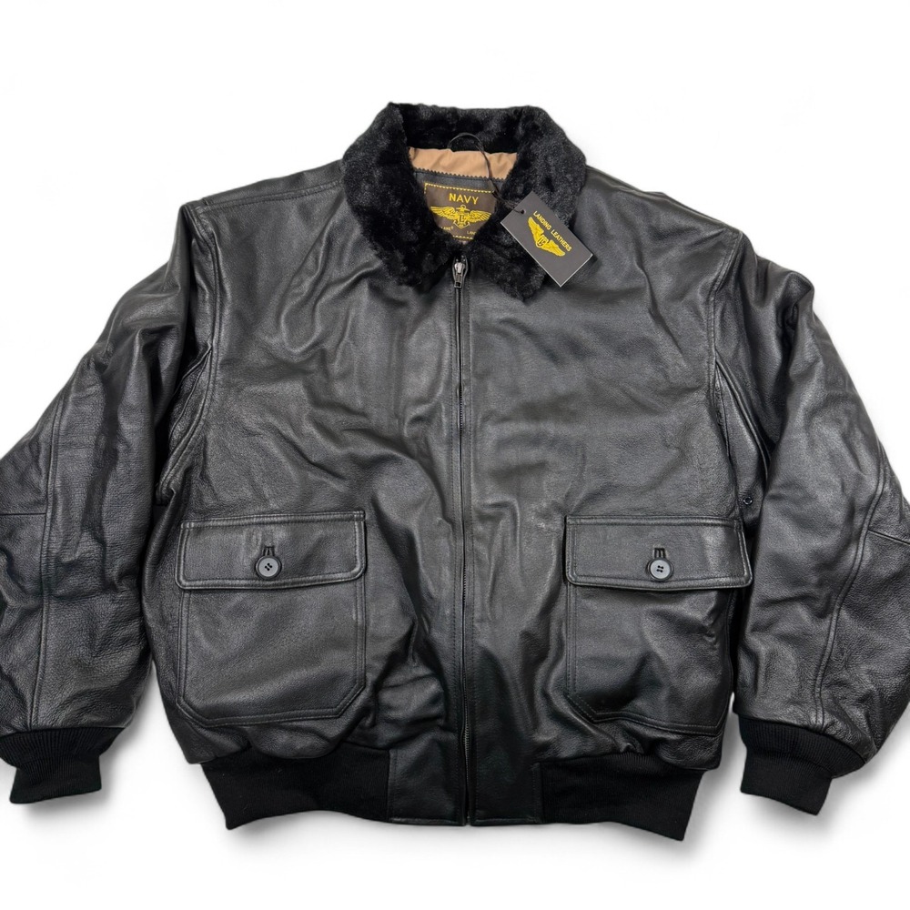 Landing Leathers G-1 Leather Flight Bomber Jacket Mens XL USA Navy NWT Fur Black